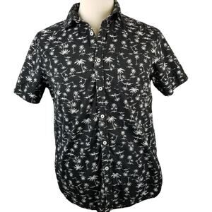 Denim & Flower Short Sleeve Black White Palm Tree Beachy Shirt Excellent! Size L